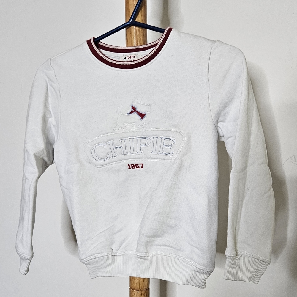 Chipie Kids White Crew Sweatshirt with Red Collar Size 6A/Y